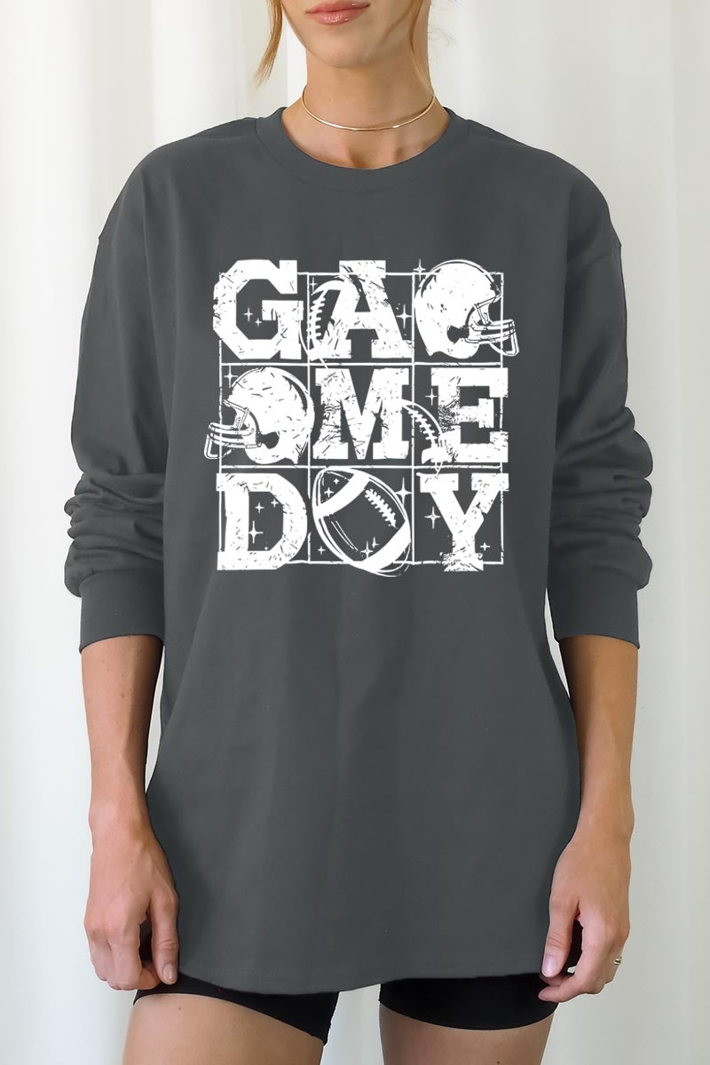 UL240P-E3073 Distressed Game Day Graphic Plus Long Sleeve Tee $17