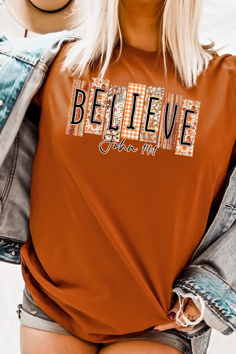 US3001-E3167 Believe Fall Christian Graphic Tee $12.5