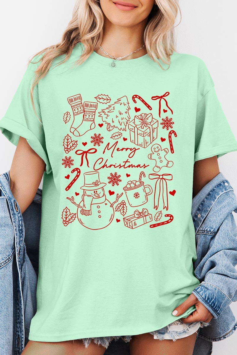 5000-E3181 Christmas Doodle Graphic Heavy Cotton Tee $9
