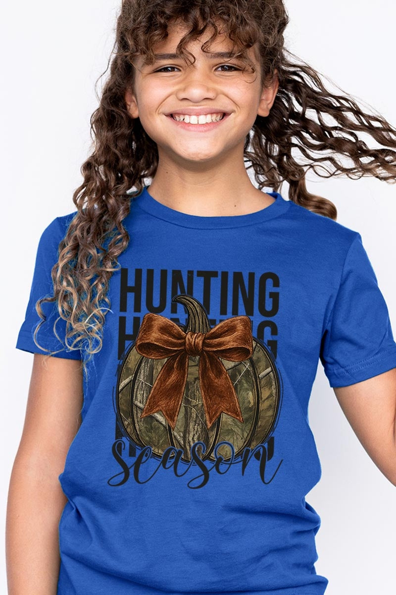 US3001Y-E3190Z Hunting Pumpkin Bow Kids Graphic Tee $11