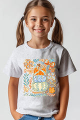 US3001Y-E3153Z Floral Pumpkin Stack Kids Graphic Tee $11