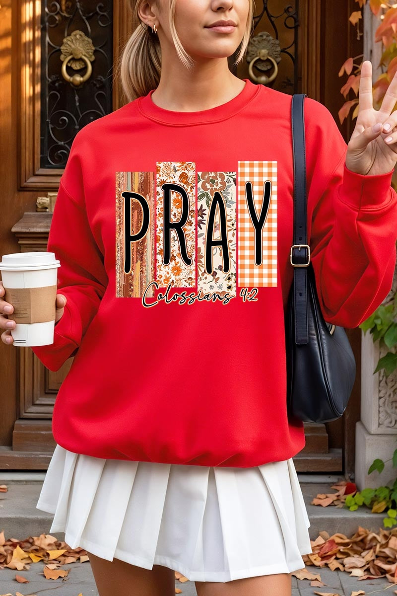 UL180P-E3166 Pray Fall Christian Graphic Plus Sweatshirt $25