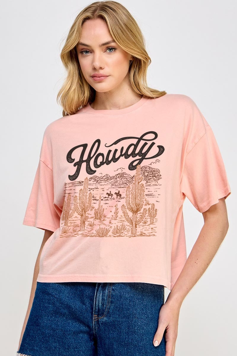 CTS-E3095 Howdy Desert Western Graphic Relaxed Crop Top $11