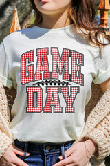US3001P-E3126 Red Gingham Game Day Graphic Plus Tee $16