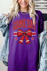 5000-E3062 Red Game Day Football Bow Graphic Heavy Cotton Tee $9
