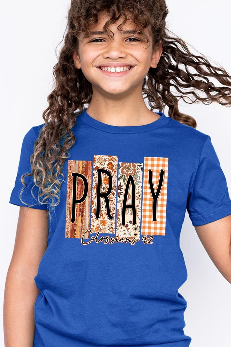 US3001Y-E3166Z Pray Fall Christian Kids Graphic Tee $11