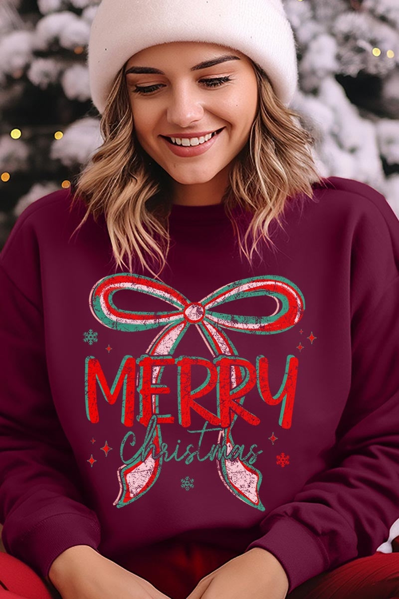 UL180P-E3197 Merry Christmas Bow Graphic Plus Sweatshirt $25