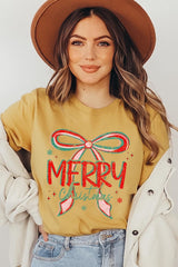 US3001P-E3197 Merry Christmas Bow Graphic Plus Tee $16