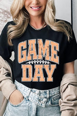 US3001-E3129 Orange Gingham Game Day Graphic Tee $12.5