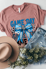 US3001-E3089 Blue Silver Football Game Day Bow Graphic Tee $12.5