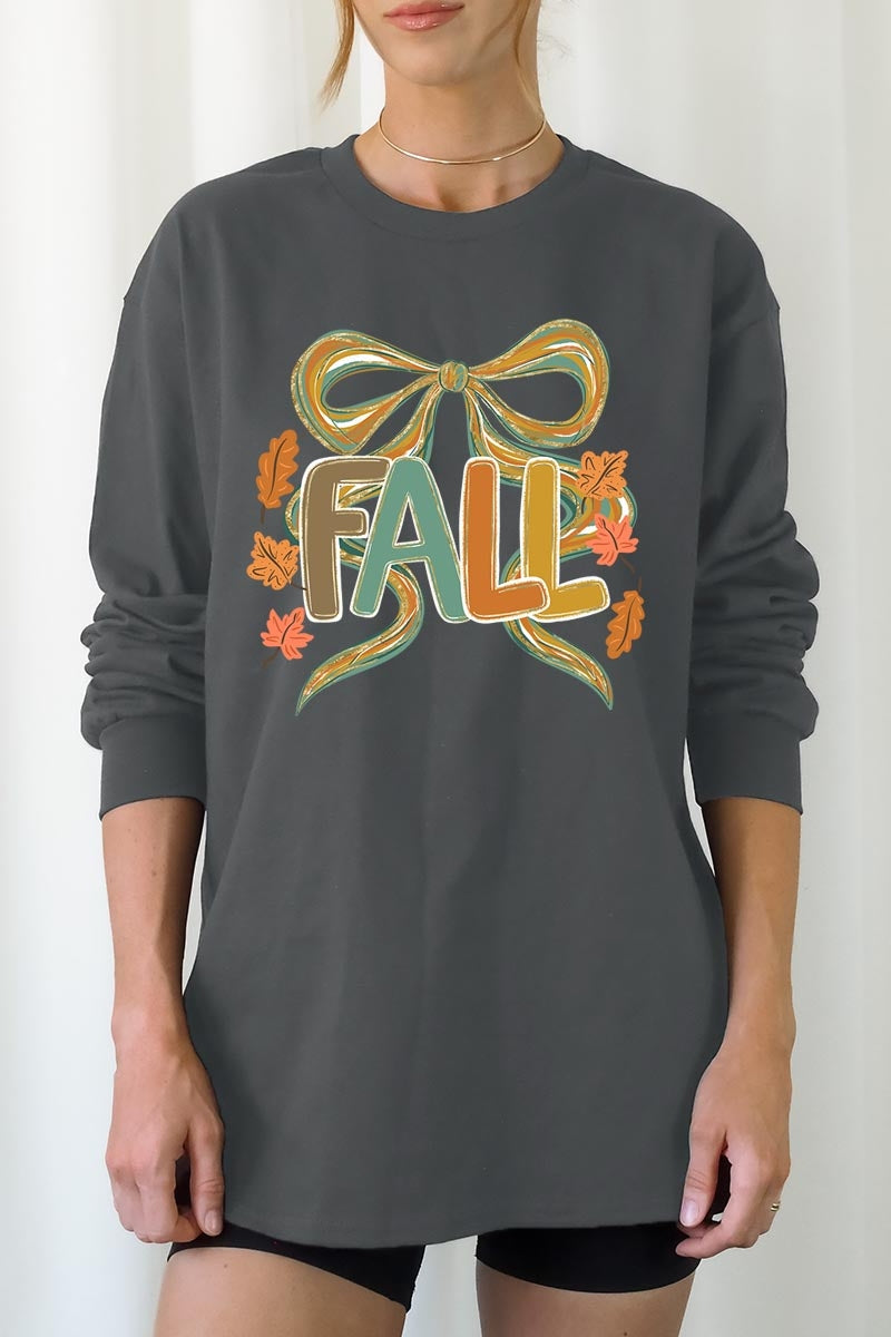 UL240P-E3121 Fall Brushstroke Bow Graphic Plus Long Sleeve Tee $17