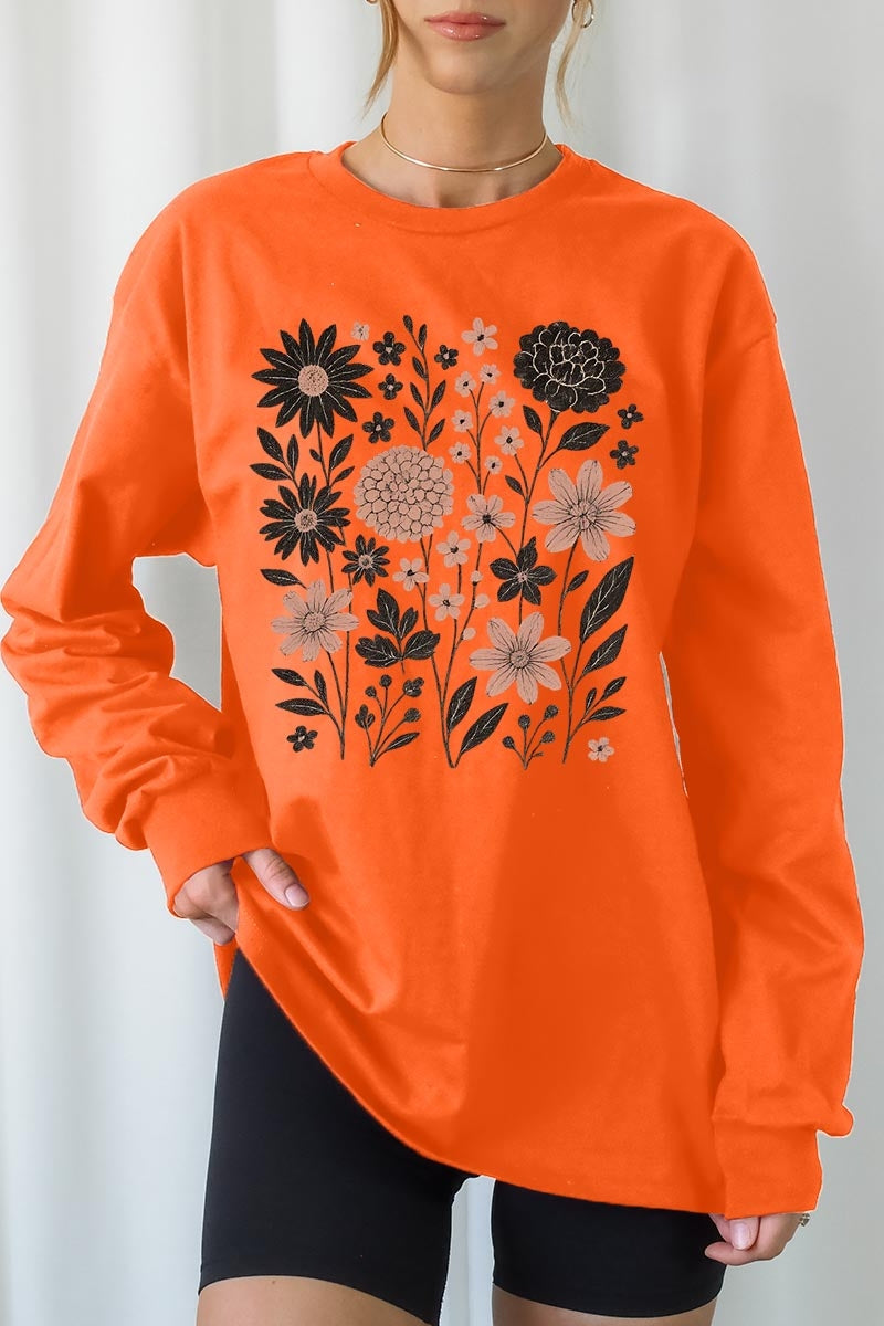 UL240-E3178 Fall Floral Garden Graphic Long Sleeve Tee $13.75