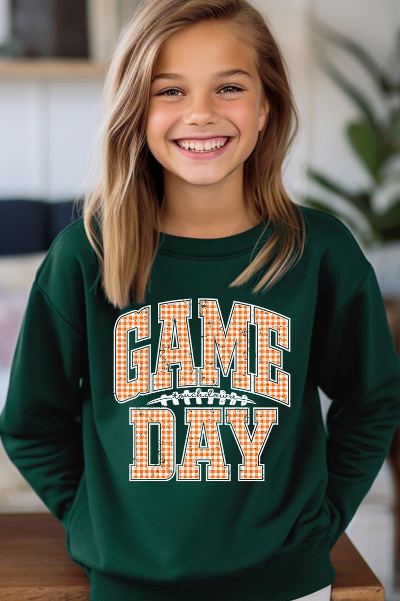 UL180B-E3129Z Orange Gingham Game Day Kids Graphic Sweatshirt $20