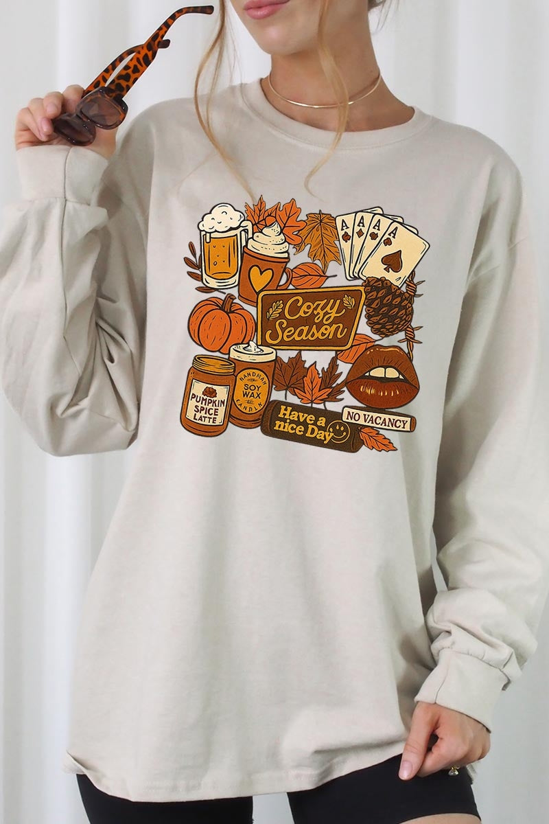 UL240P-E3119 Retro Fall Collage Graphic Plus Long Sleeve Tee $17
