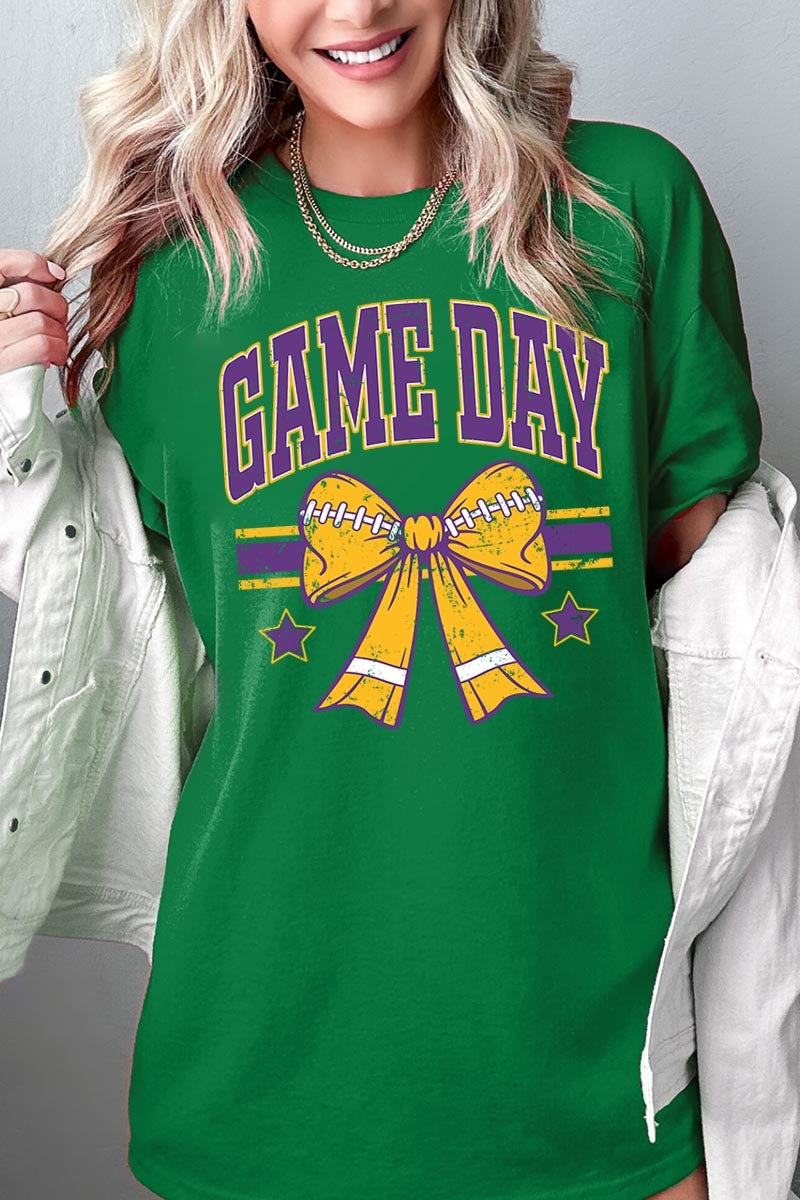5000-E3063 Purple Football Bow Graphic Heavy Cotton Tee $9