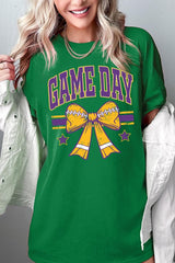 5000-E3063 Purple Football Bow Graphic Heavy Cotton Tee $9