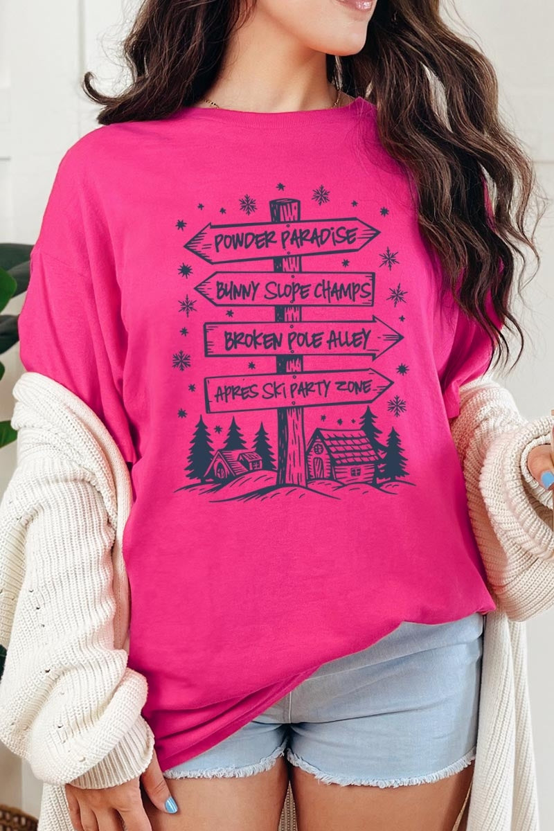 5000P-E3189 Ski Lodge Signs Graphic Plus Heavy Cotton Tee $12.75