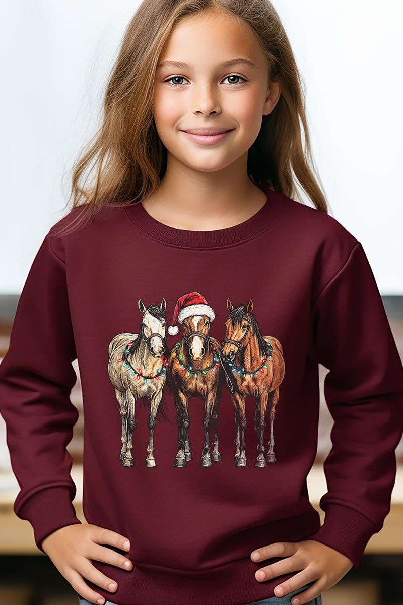 UL180B-E3182Z Christmas Horses Kids Graphic Sweatshirt $20