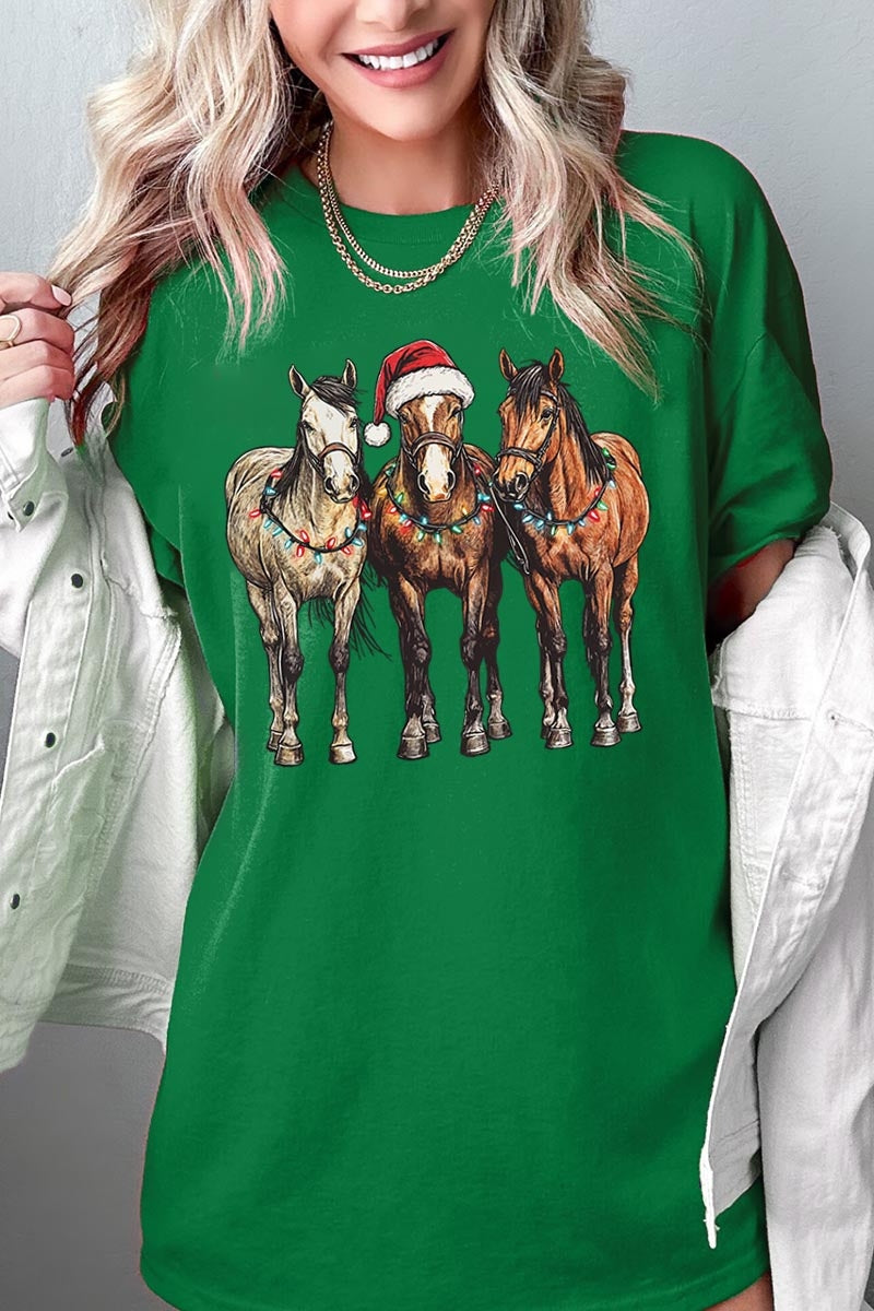 5000-E3182 Christmas Horses Graphic Heavy Cotton Tee $9