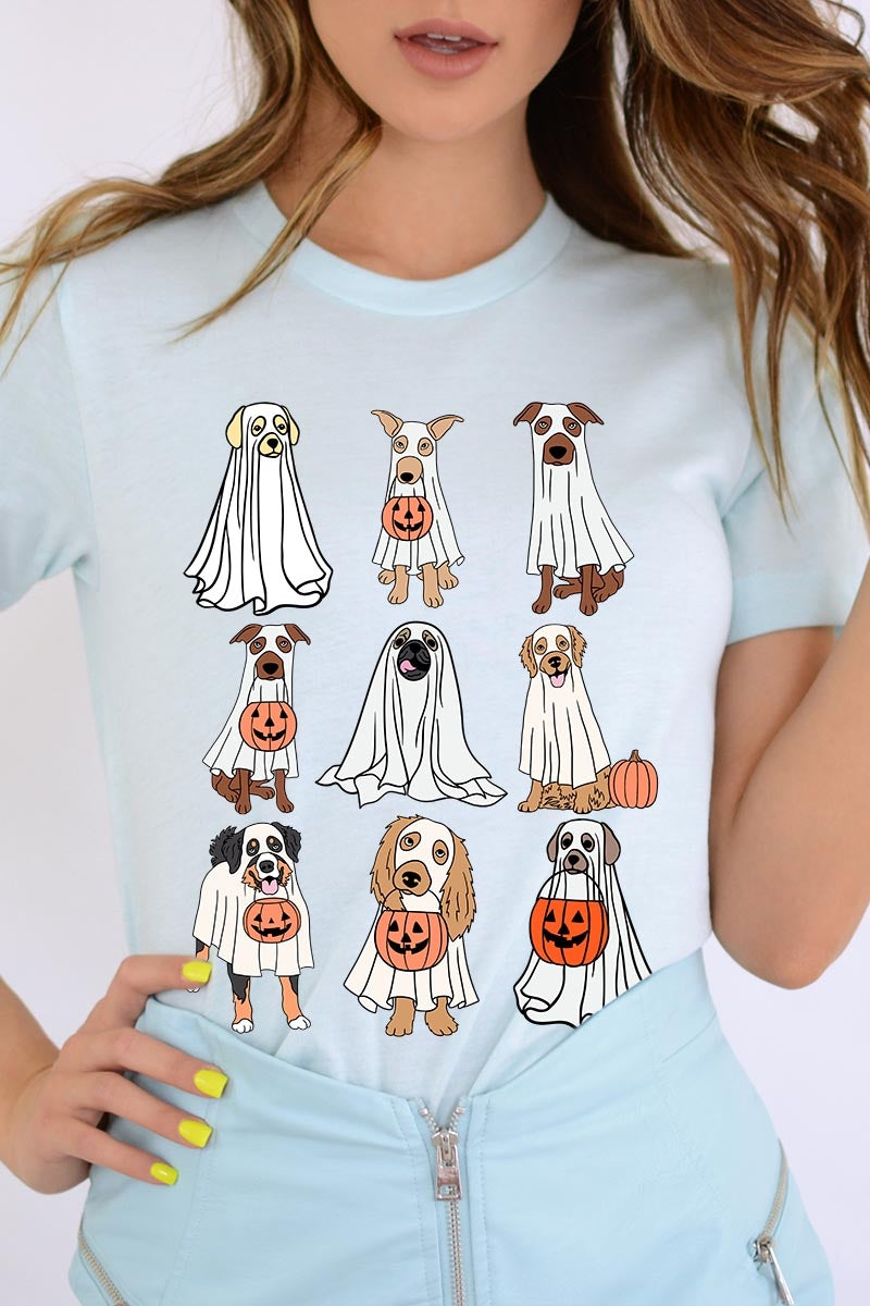 US3001-E3106 Halloween Ghost Dog Graphic Tee $12.5