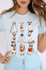 US3001-E3106 Halloween Ghost Dog Graphic Tee $12.5