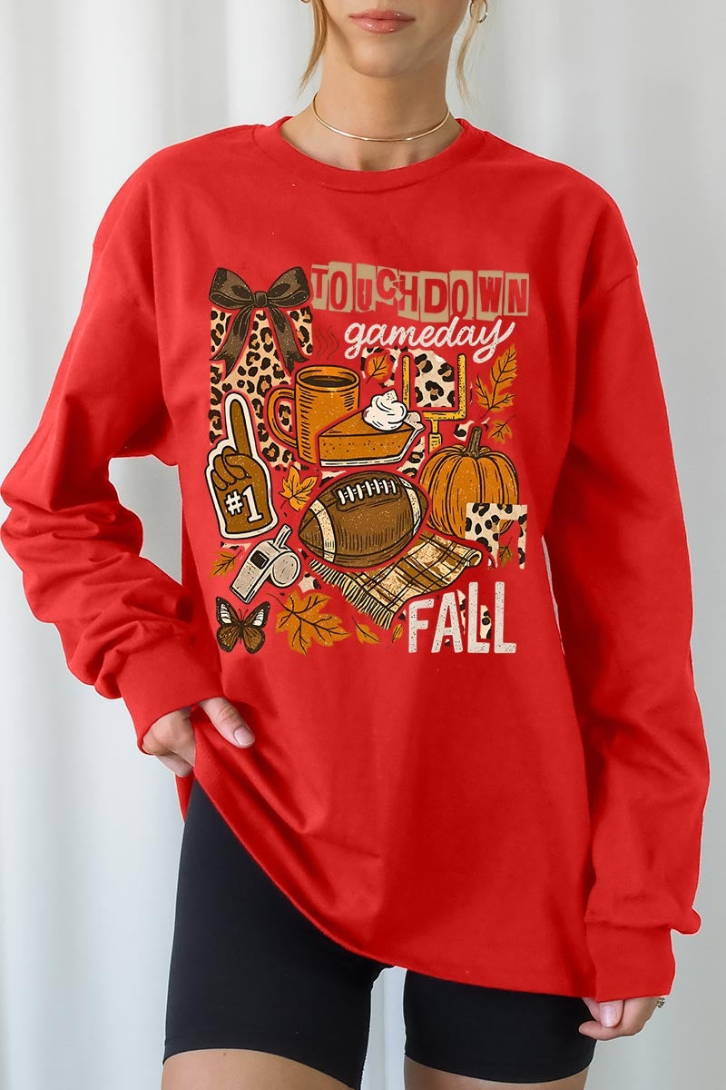 UL240-E3134 Fall Football Collage Graphic Long Sleeve Tee $13.75