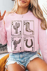 UL180-E3094 Western Cowgirl Card Graphic Sweatshirt $20