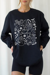 UL240-E3181 Christmas Doodle Graphic Long Sleeve Tee $13.75