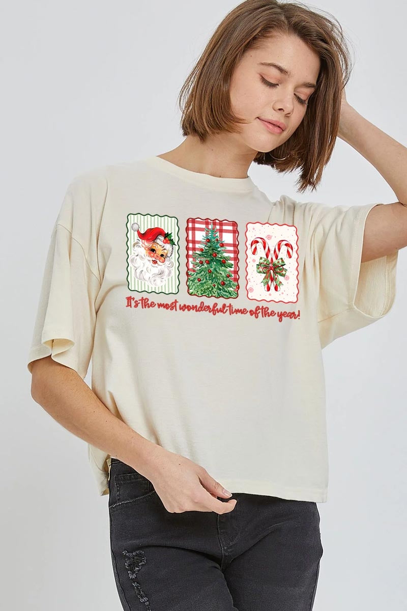 CTS-E3201 Most Wonderful Time Graphic Relaxed Crop Top $11