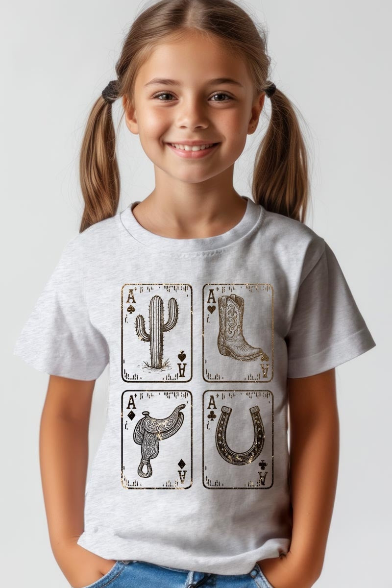 US3001Y-E3094Z Western Cowgirl Card Kids Graphic Tee $11