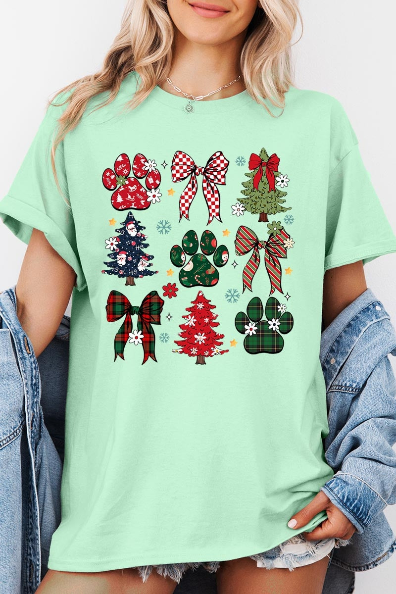 5000P-E3195 Christmas Bow Paw Graphic Plus Heavy Cotton Tee $12.75