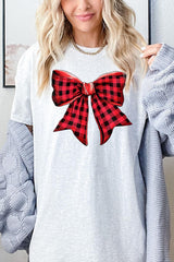 5000P-E3198 Red Buffalo Plaid Bow Graphic Plus Heavy Cotton Tee $12.75