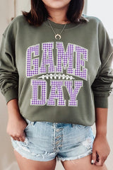 UL180-E3127 Purple Gingham Game Day Graphic Sweatshirt $20