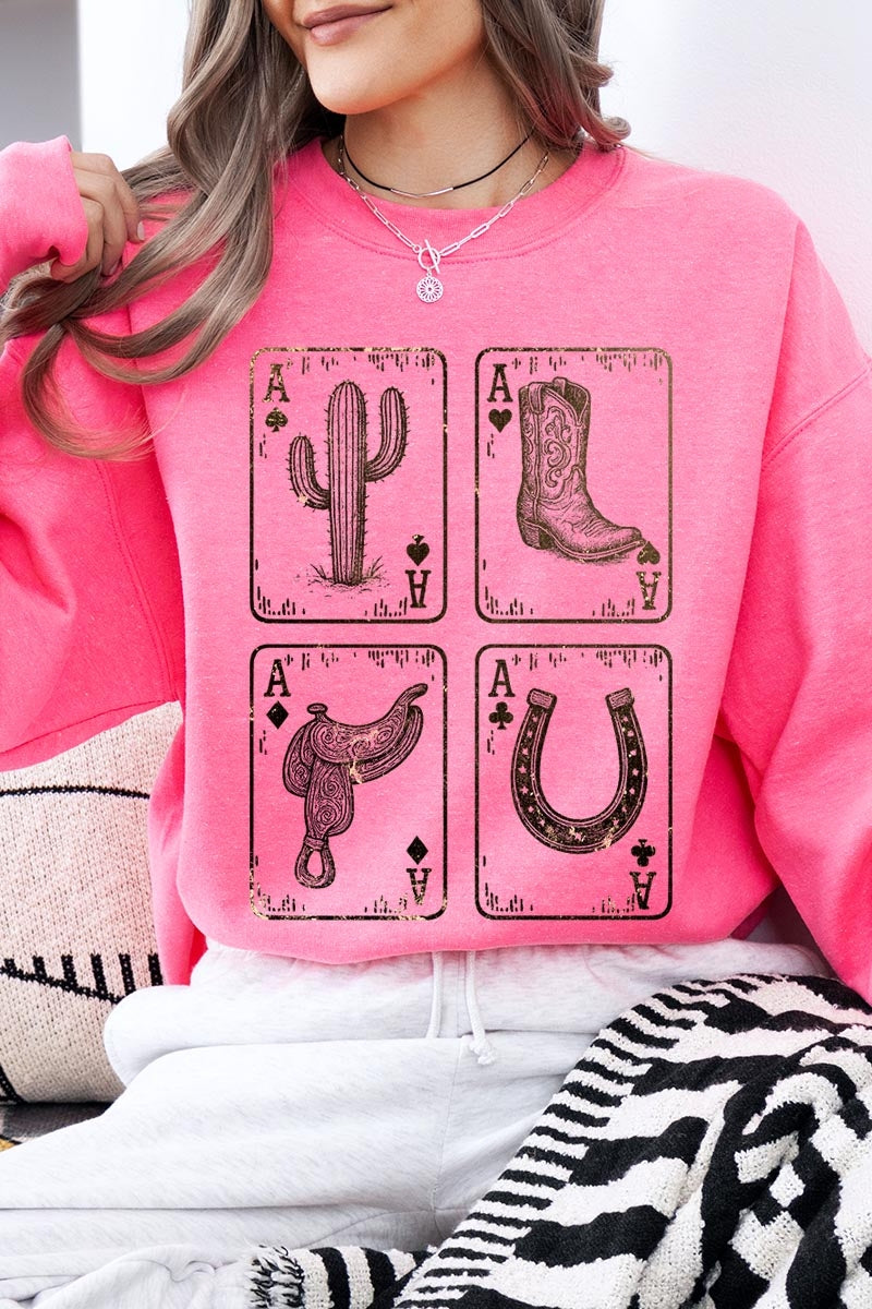 UL180-E3094 Western Cowgirl Card Graphic Sweatshirt $20