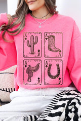 UL180P-E3094 Western Cowgirl Card Graphic Plus Sweatshirt $25