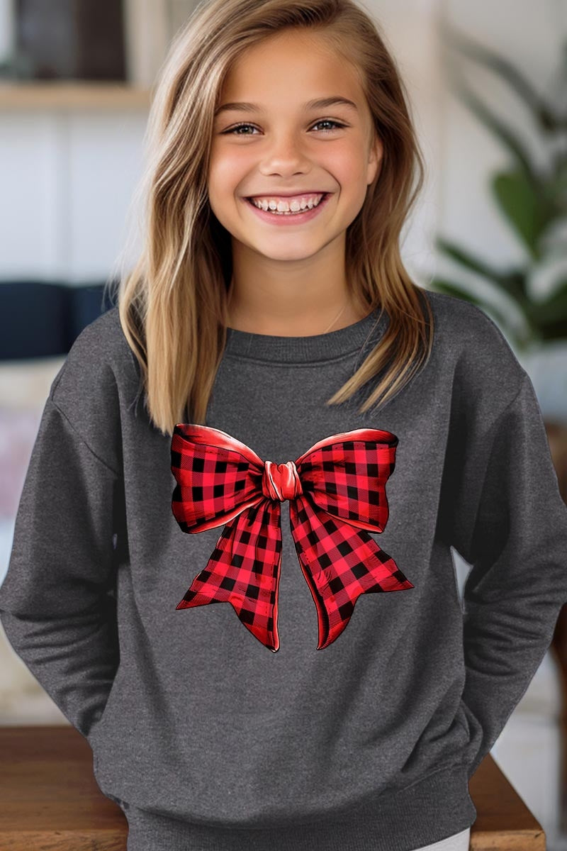 UL180B-E3198Z Red Buffalo Plaid Bow Kids Graphic Sweatshirt $20