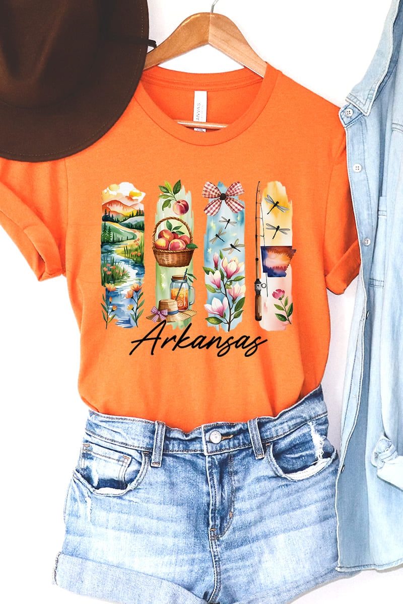 US3001P-E3061AR Arkansas State Brushstroke Graphic Plus Tee $16
