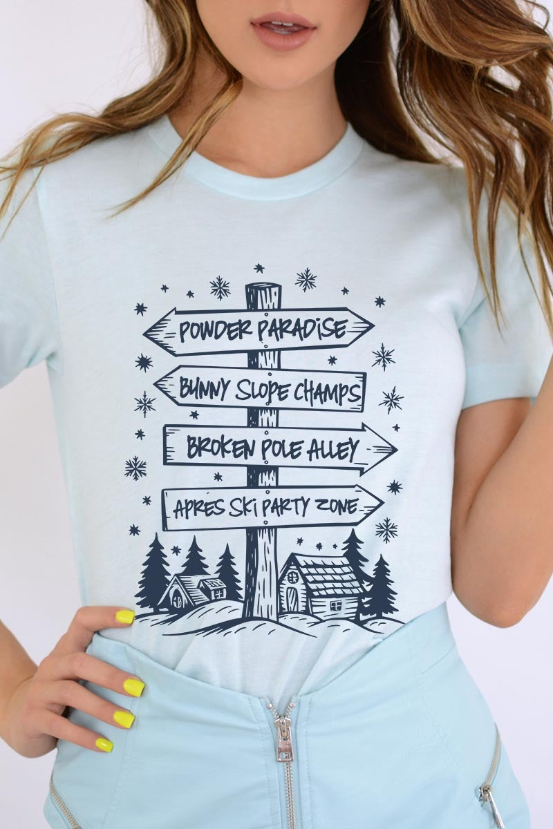 US3001P-E3189 Ski Lodge Signs Graphic Plus Tee $16
