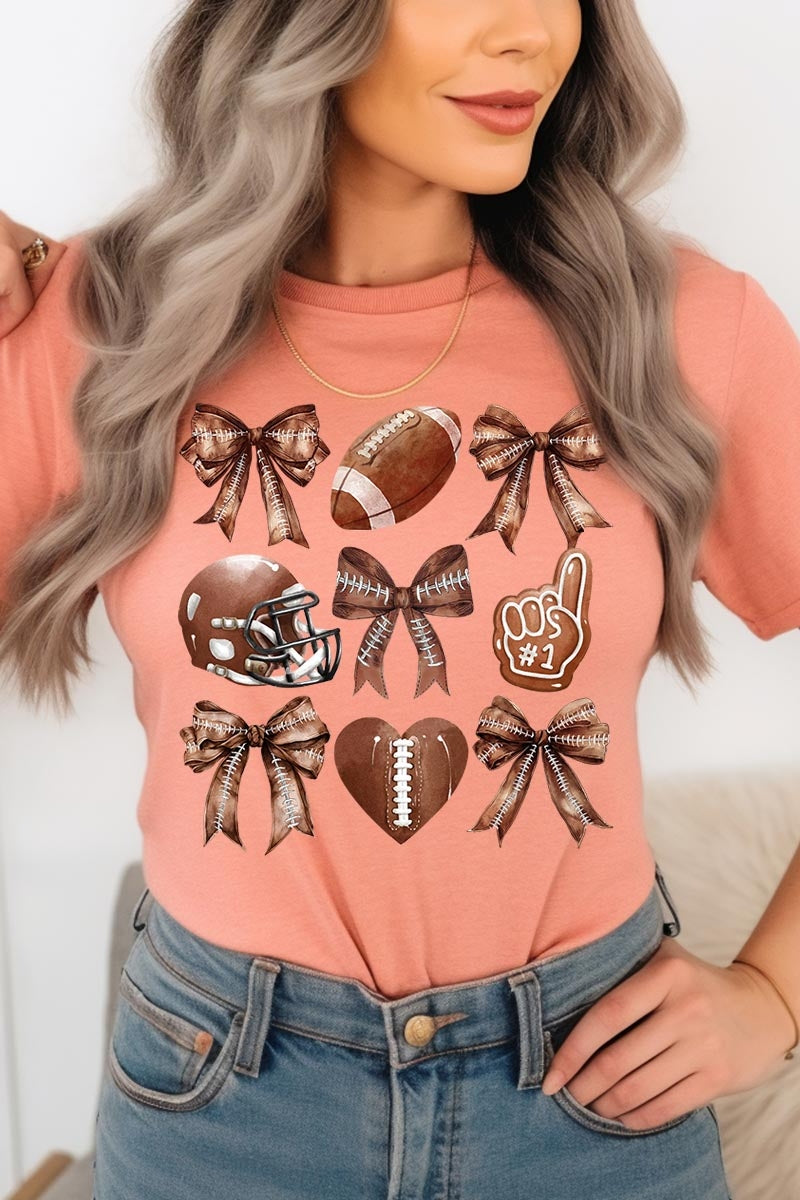 US3001P-E3054 Cute Football and Bow Graphic Plus Tee $16