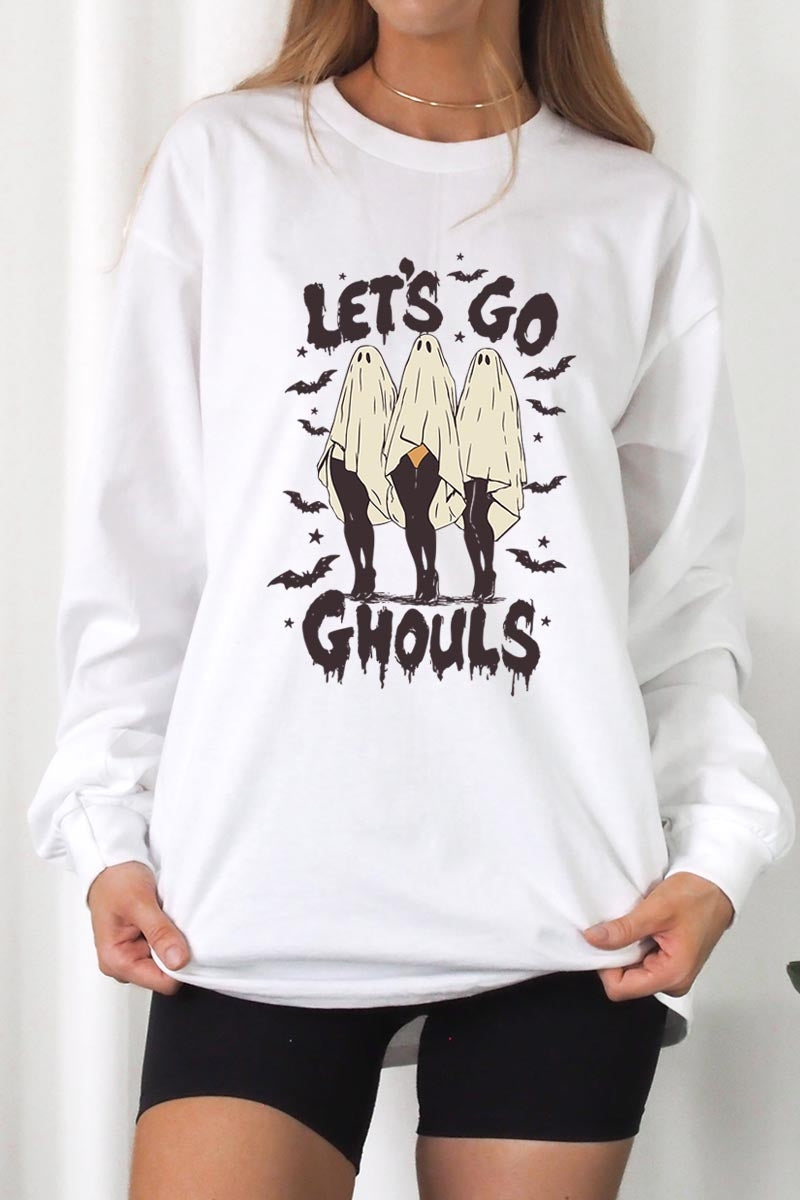 UL240-E3160 Letu2019s Go Ghouls Ghost Graphic Long Sleeve Tee $13.75