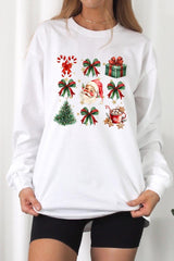 UL240P-E3217 Santa Gifts & Bows Christmas Graphic Plus Long Sleeve Tee $17