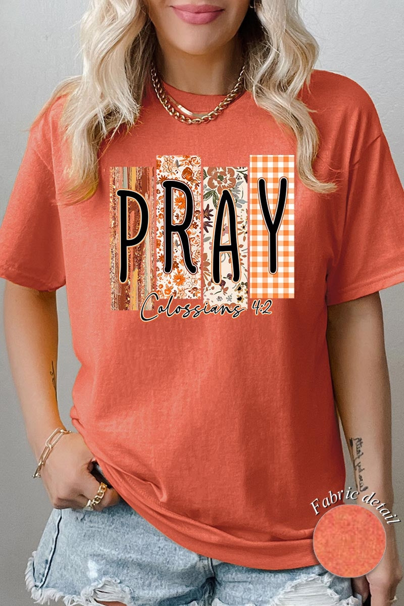 5000-E3166 Pray Fall Christian Graphic Heavy Cotton Tee $9