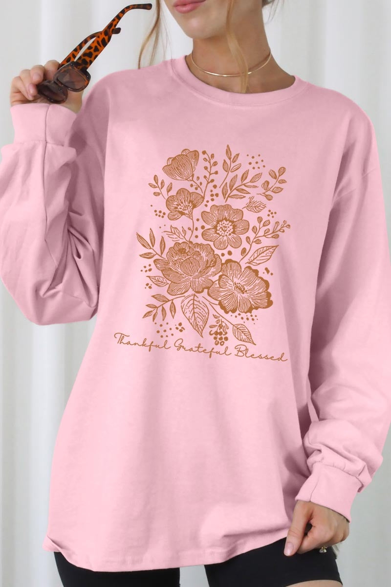 UL240-E3155 Neutral Thanksgiving Graphic Long Sleeve Tee $13.75