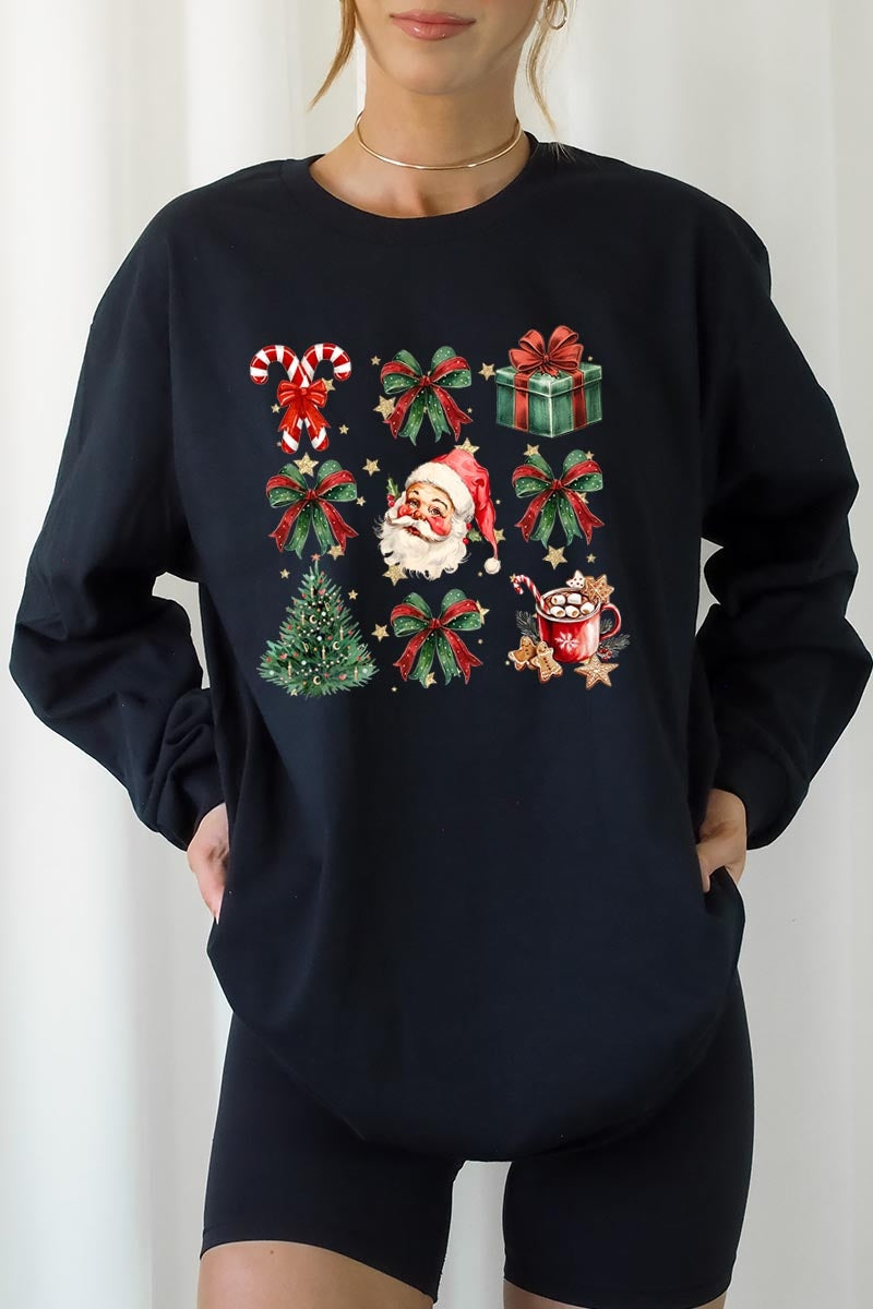 UL240P-E3217 Santa Gifts & Bows Christmas Graphic Plus Long Sleeve Tee $17
