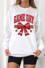 UL240P-E3062 Red Game Day Football Bow Plus Long Sleeve Tee $17