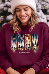 UL180-E3204 Savior Is Born Nativity Graphic Sweatshirt $20