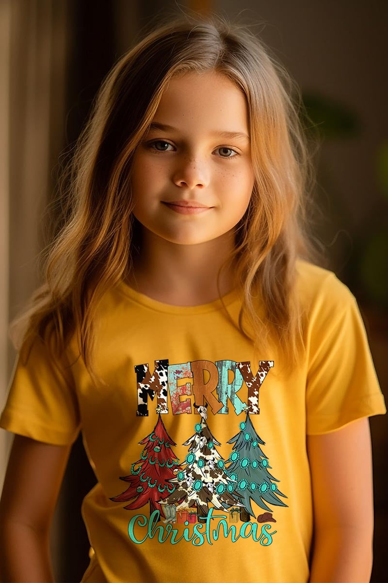 US3001Y-E3200Z Merry Christmas Trees Kids Graphic Tee $11