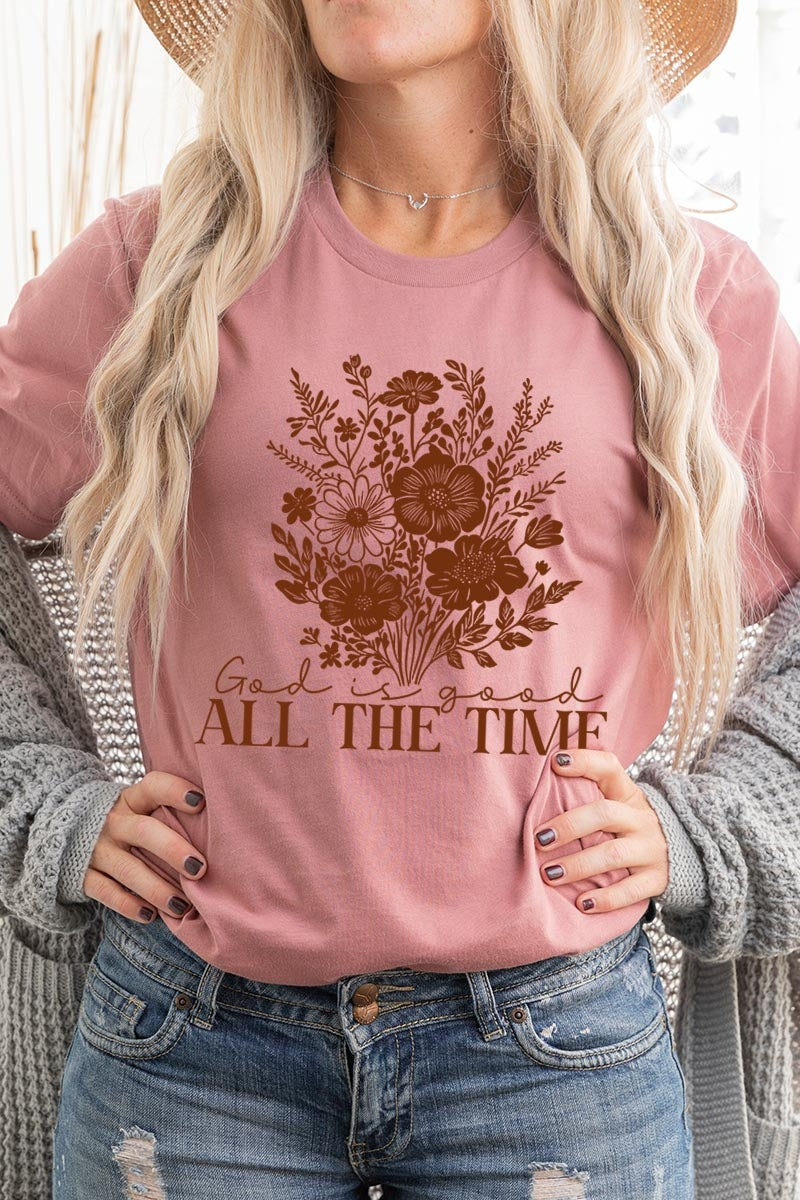 US3001-E3116 God Is Good Floral Graphic Tee $12.5