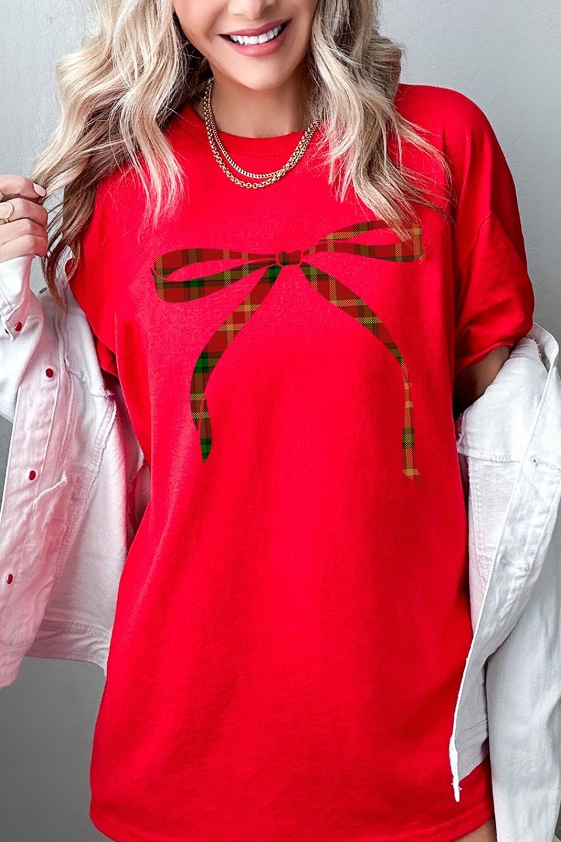 5000P-E3211 Red Bow Christmas Graphic Plus Heavy Cotton Tee $12.75