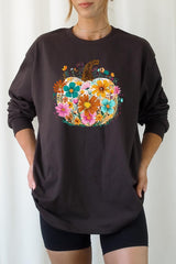 UL240-E3118 Floral Pumpkin Graphic Long Sleeve Tee $13.75
